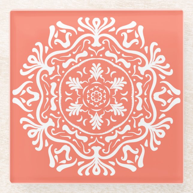 Posavasos De Vidrio Papaya Mandala (Anverso)