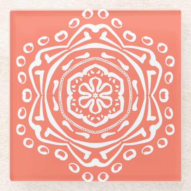 Posavasos De Vidrio Papaya Mandala (Anverso)