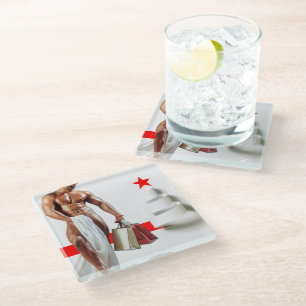 Posavasos De Vidrio Papel espiral blanco de compras de Navidad de Slip