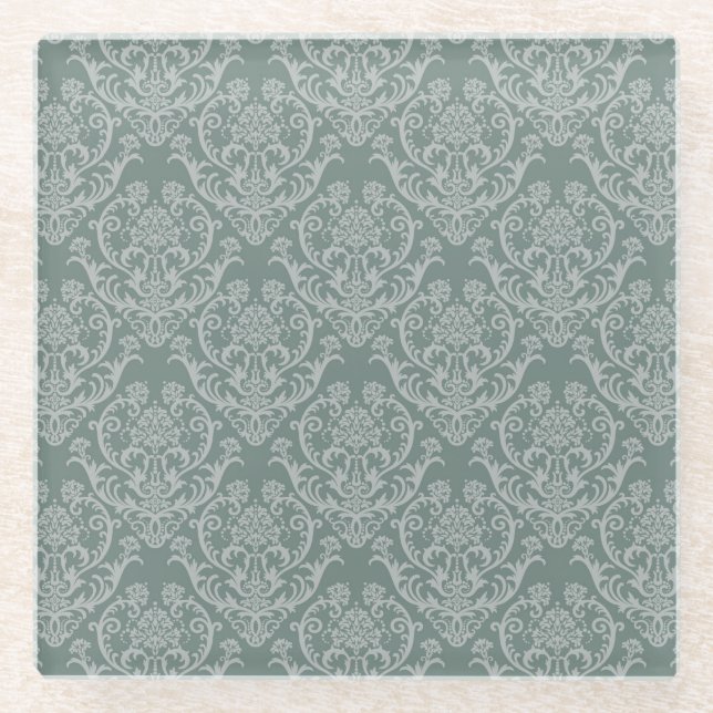 Posavasos De Vidrio Papel pintado floral verde (Anverso)