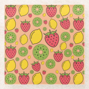 Posavasos De Vidrio Papel tapiz de la fruta: fresas, limones, kiwis.