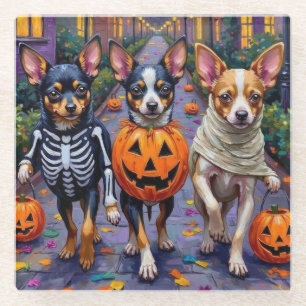 Posavasos De Vidrio Papillon Perros trick-o-Treating Halloween