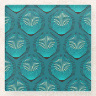 Posavasos De Vidrio Paquetes Peacock Estilizados Tile Azul