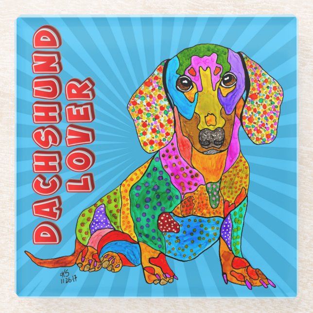 Posavasos de Vidrio para Amantes de Dachshund Retr (Anverso)