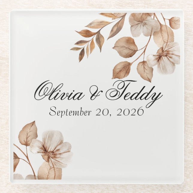 Posavasos de Vidrio para Boda Romántica Rústica (Anverso)