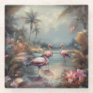 Posavasos De Vidrio Paraíso Botánico de Flamencos Tropicales Brumosos