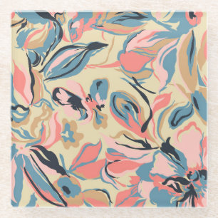 Posavasos De Vidrio Parche abstracto: crema floral geométrica.