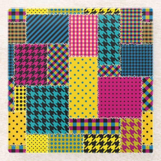 Posavasos De Vidrio Parche geométrico: fondo transparente Rectangle (Anverso)