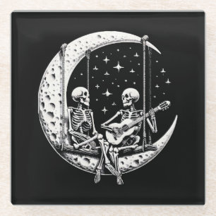 Posavasos De Vidrio Pareja de esqueletos guitarra lunar