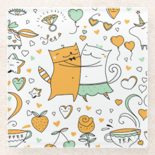 Posavasos De Vidrio Pareja de gatos vintage: iconos perfectos.