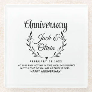 Posavasos De Vidrio Pareja de matrimonio personalizada moderna Fecha N