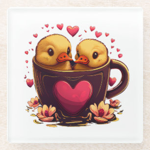 Posavasos De Vidrio Pareja de pato romántica, El día de San Valentín