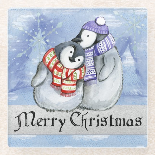 Posavasos De Vidrio Pareja de pingüinos (Anverso)