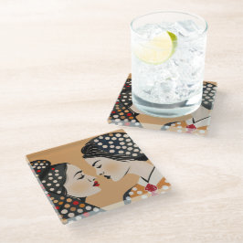 Posavasos De Vidrio Pareja lesbiana y puntos abstractos