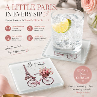 Posavasos De Vidrio París Bicicleta & Torre Eiffel Vidrio Posavasos |