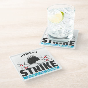 Posavasos De Vidrio Paro de bolos de texto y nombre personalizado