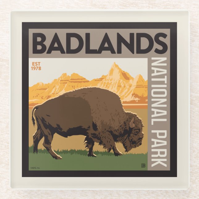 Posavasos De Vidrio Parque nacional Badlands | Búfalo (Anverso)