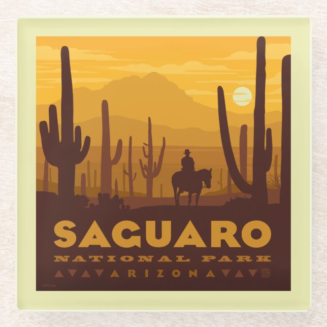 Posavasos De Vidrio Parque nacional de la Plaza Saguaro | Arizona (Anverso)