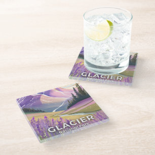 Posavasos De Vidrio Parque Nacional Glaciar   Acuarela de Lavanda Prim