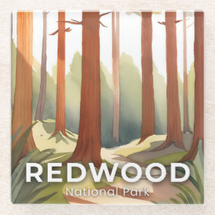 Posavasos De Vidrio Parque Nacional Redwood Arte de Viaje en Acuarel