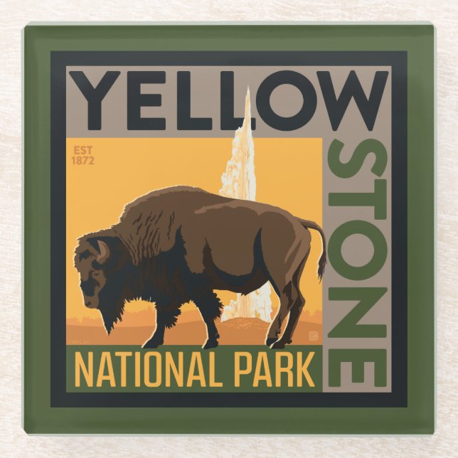 Posavasos De Vidrio Parque nacional Yellowstone | Búfalo (Anverso)
