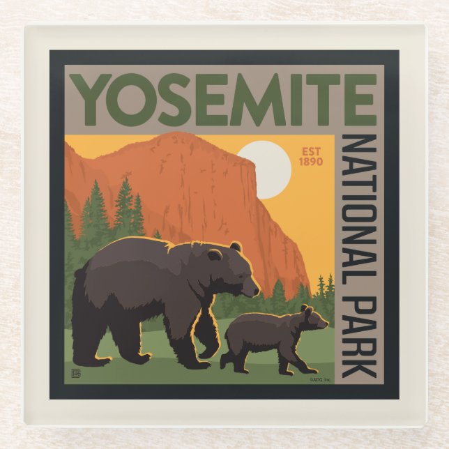 Posavasos De Vidrio Parque nacional Yosemite | Familia Oso (Anverso)
