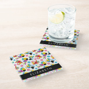Posavasos De Vidrio Parrots coloridos, loros tropicales, su nombre