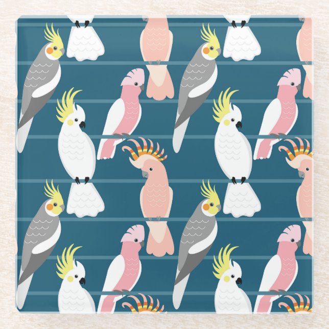 Posavasos De Vidrio Parrots personalizados: Patrón sin foco (Anverso)