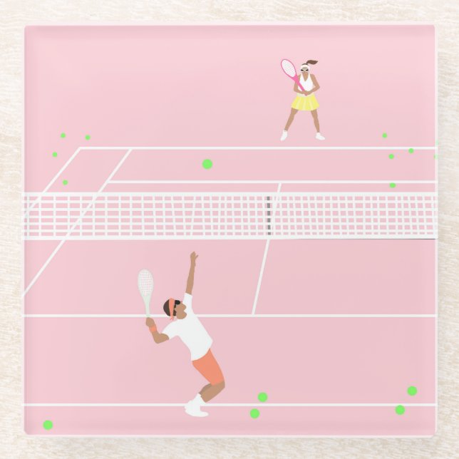 Posavasos De Vidrio Partido de tenis rosado del Pastel moderno (Anverso)