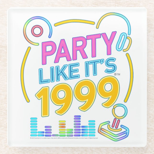 Posavasos De Vidrio Party Like It’s 1999®™ – Neon Soundtrack  (Anverso)