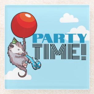 Posavasos De Vidrio PARTY TIME! Fiesta Possum Funny Flotando Opossum