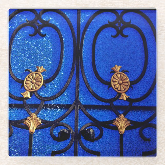 Posavasos De Vidrio Pasamanos de la puerta azul (Anverso)