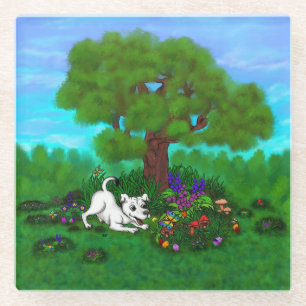 Posavasos De Vidrio Pascua - Capo de cachorro y mariposa