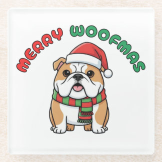 Posavasos De Vidrio Pascua de Bulldog de navidades: Merry Woofmas