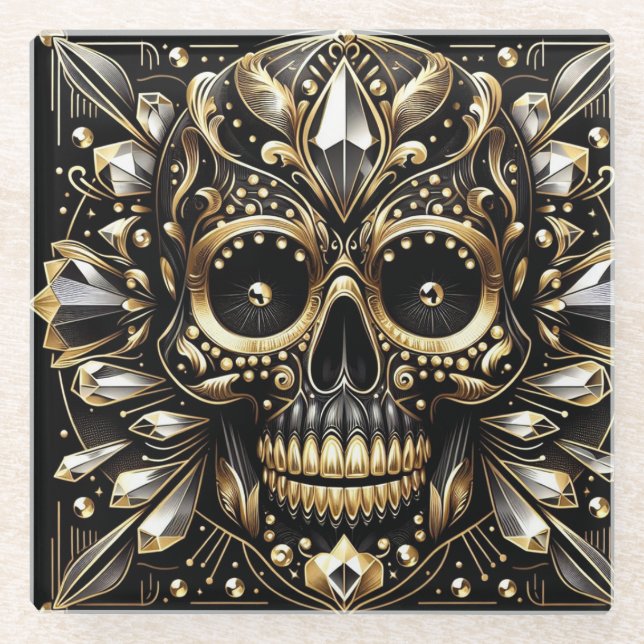 Posavasos De Vidrio Pascua de eneldo de diamante negro y dorado (Anverso)
