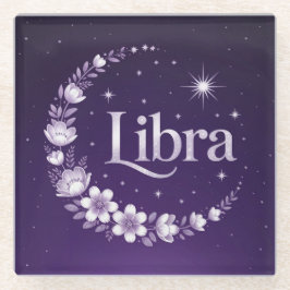 Posavasos De Vidrio Pascua de la Plaza Purple Night Sky Libra