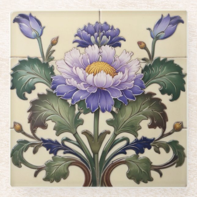 Posavasos De Vidrio Pascua de Mamá púrpura (Anverso)