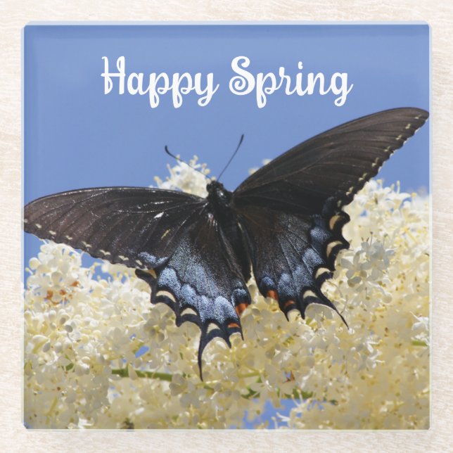 Posavasos De Vidrio Pascua de mariposa de primavera feliz (Anverso)