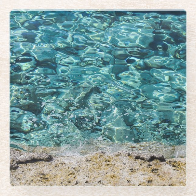 Posavasos De Vidrio Pascua de playa de arena turquesa y transparente e (Anverso)