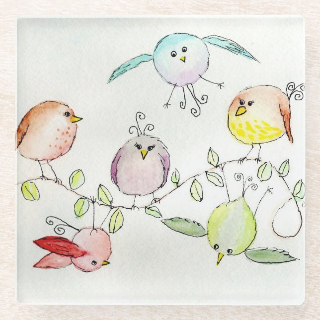 Posavasos De Vidrio Pascua de vidrio - Aves tontos (Anverso)