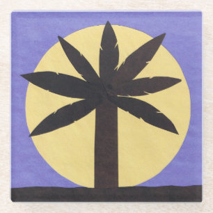 Posavasos De Vidrio Pascua de vidrio con árbol de palma y diseño de lu