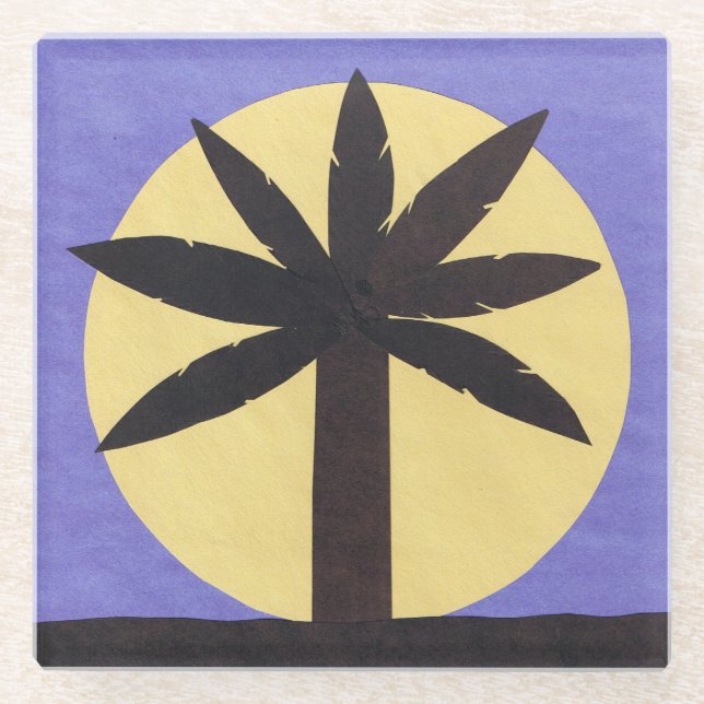 Posavasos De Vidrio Pascua de vidrio con árbol de palma y diseño de lu (Anverso)