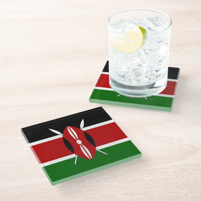 Posavasos De Vidrio Pascua de vidrio con bandera de Kenya Design (Angular)
