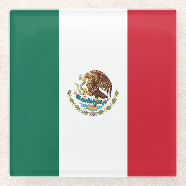 Posavasos De Vidrio Pascua de vidrio con bandera de México (Anverso)