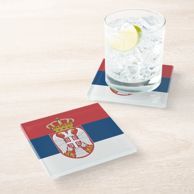 Posavasos De Vidrio Pascua de vidrio con bandera de Serbia (Angular)
