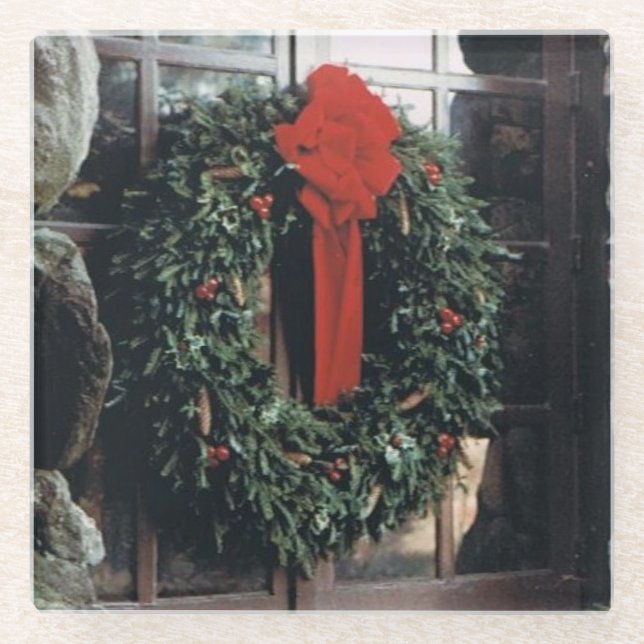 Posavasos De Vidrio Pascua de vidrio con corona de Navidades (Anverso)