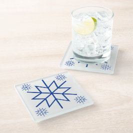 Posavasos De Vidrio Pascua de vidrio - Copos de nieve azules