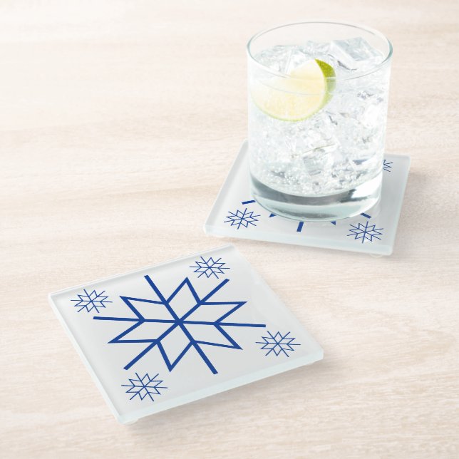 Posavasos De Vidrio Pascua de vidrio - Copos de nieve azules (Angular)
