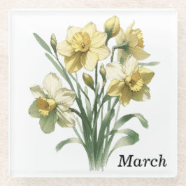 Posavasos De Vidrio Pascua de vidrio Daffodil y Trivet de Marzo