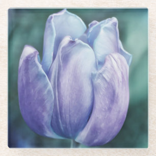 Posavasos De Vidrio Pascua de vidrio de arte con flor de tulipán azul